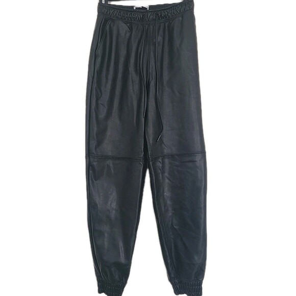 Abercrombie & Fitch Jogger Pant Women XS Black Vegan Leather High Waisted Casual - Picture 2 of 14